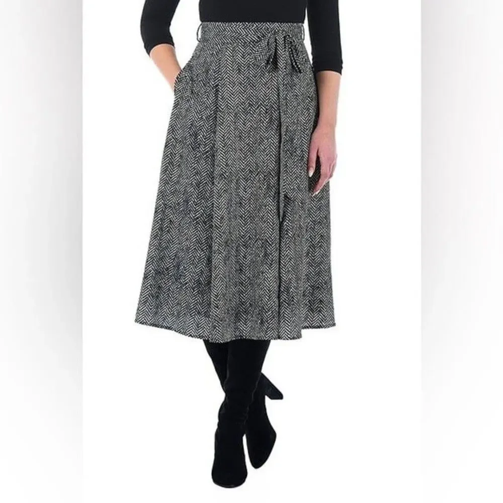 eShakti Herringbone Print Crepe Skirt Missing Belt Circle Fit and flare xsmall‎